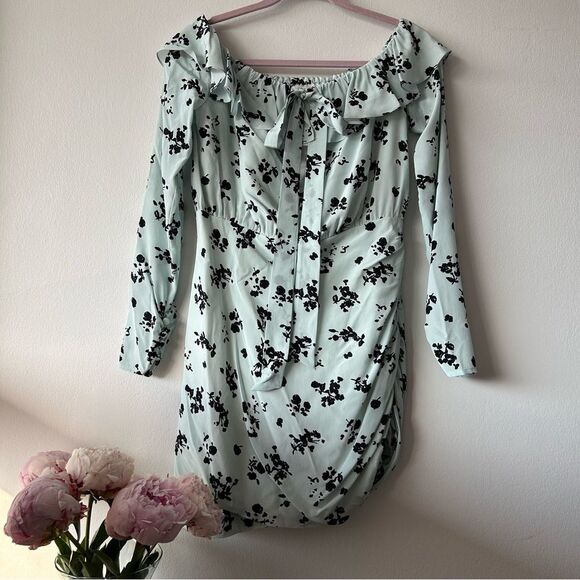 Alessandra Rich Off-The-Shoulder Rose Printed Silk Mini Dress - Picture 2 of 16